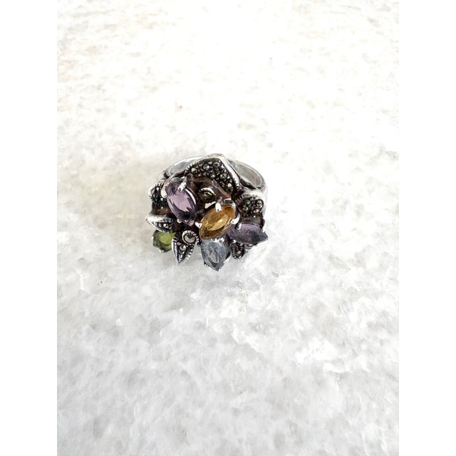 Lovely vintage sterling silver ring with amethyst citrine peridot gemstones.