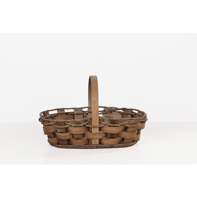 Wood Handwoven Oval Splint Gathering Basket With Hard Wood Base For Sale - Image 7 of 13