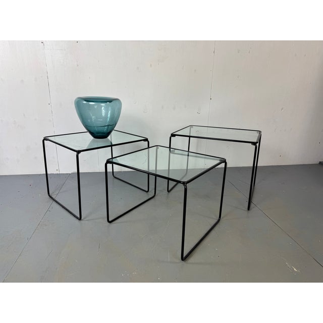 1970s Modernist Italian Steel and Glass Set of Nesting Tables, 1970s, Set of 3 For Sale - Image 5 of 9