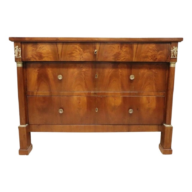 Antique Chest of Drawers in Walnut and Gilded Bronze For Sale