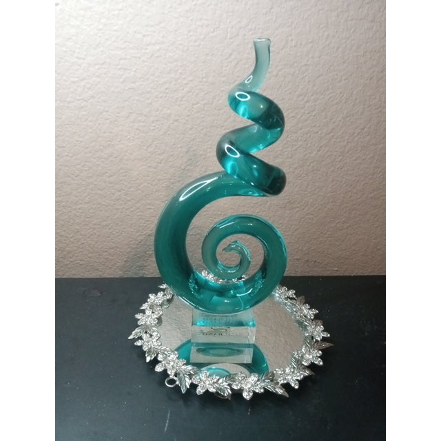 1980s Exquisite Murano Italy Teal Art Glass Swirl Sculpture For Sale - Image 5 of 6