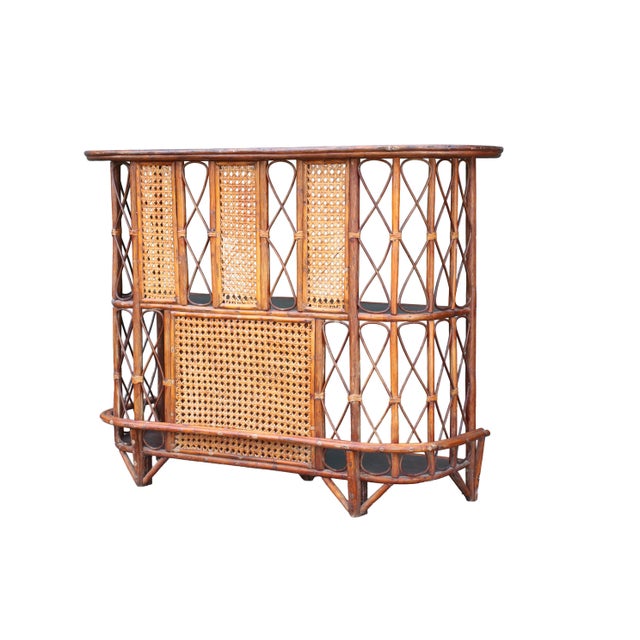 French Freestanding Rattan and Cane Bar, 1970s For Sale - Image 12 of 12