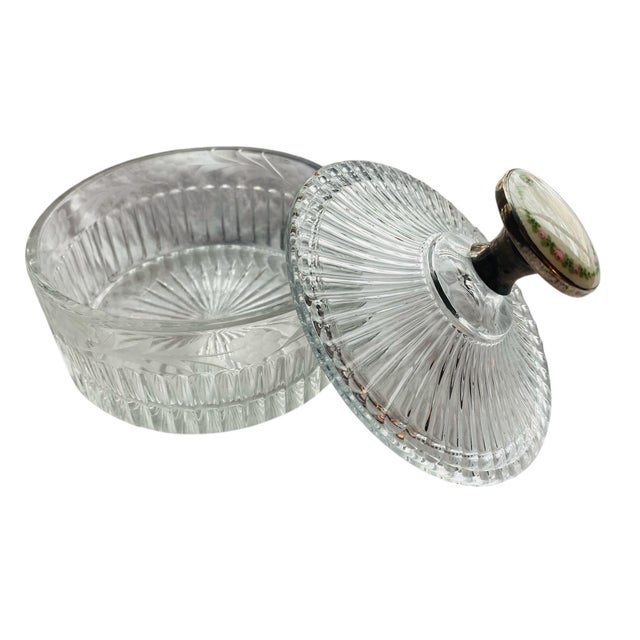 This is a stunning antique (1920s) Art Deco jar made from etched and molded Heisey glass. The Heisey mark (an H in a...