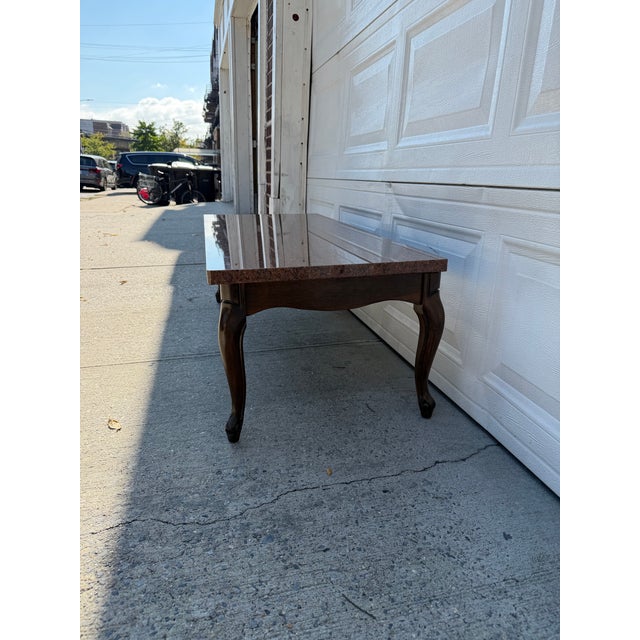 Mid 20th Century Vintage French Provincial Coffee Table With Granite Top and Cabriole Legs For Sale - Image 5 of 9