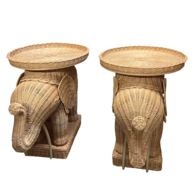 Pair of Vintage Woven Wicker Elephant Side Tables For Sale In West Palm - Image 6 of 12