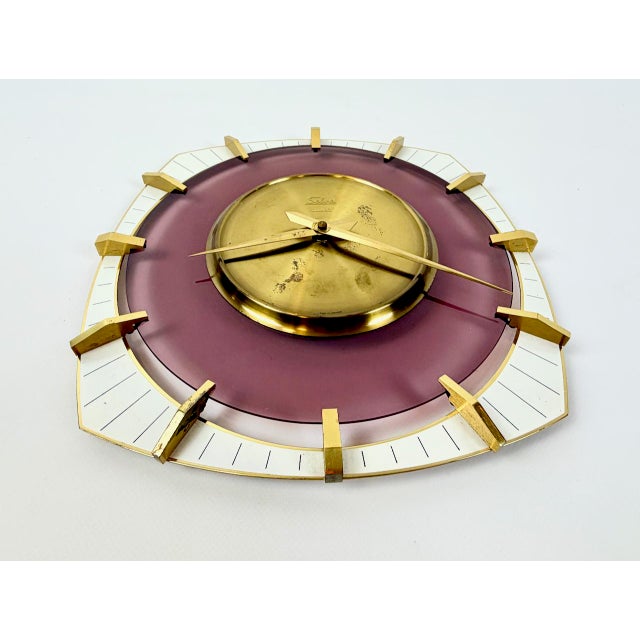 Mid-Century Modern Mid-Century Modern Brass and Glass Wall Clock from Selva, 1980s For Sale - Image 3 of 11
