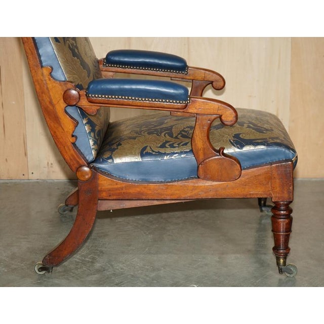 Antique Napoleonic Hardwood and Blue Leather Reclining Library Armchair by Robert Daws, 1830s For Sale - Image 9 of 18