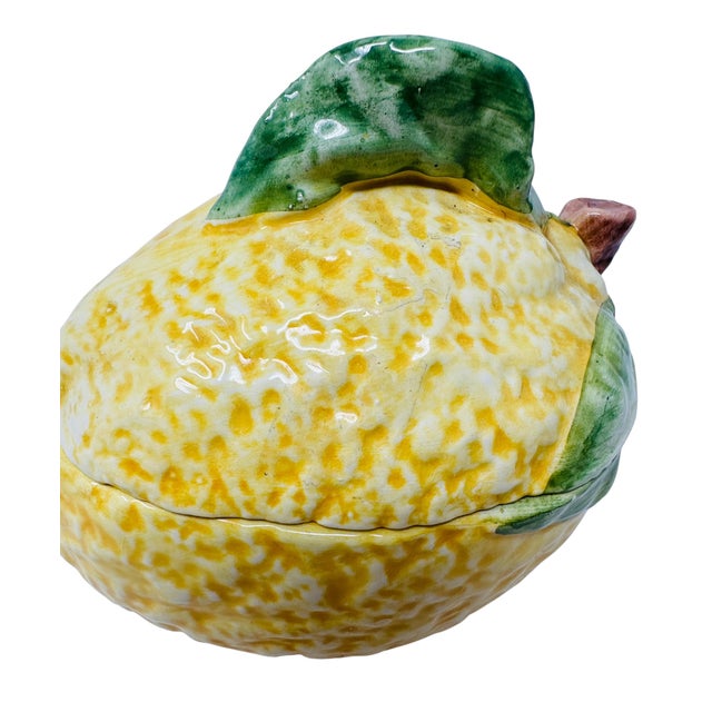 1990s Vintage Vietri Hand-Painted Ceramic Lemon Dish - Made in Italy For Sale - Image 5 of 10