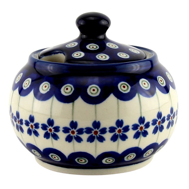 Vintage Polish Pottery Handmade Stoneware by Zaklady Boleslawiec Sugar Bowl For Sale - Image 4 of 4