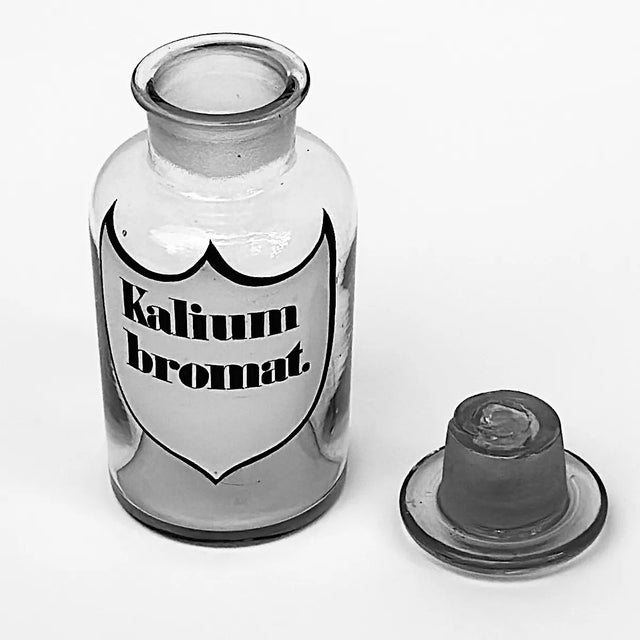 Antique Glass Kalium Bromat. Apothecary Bottle With Stopper Bottle mouth size 1.7” diameter Ships quickly via USPS!