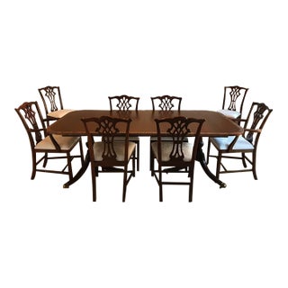 1920s Mahogany Chippendale Dining Table With 8 Chairs For Sale