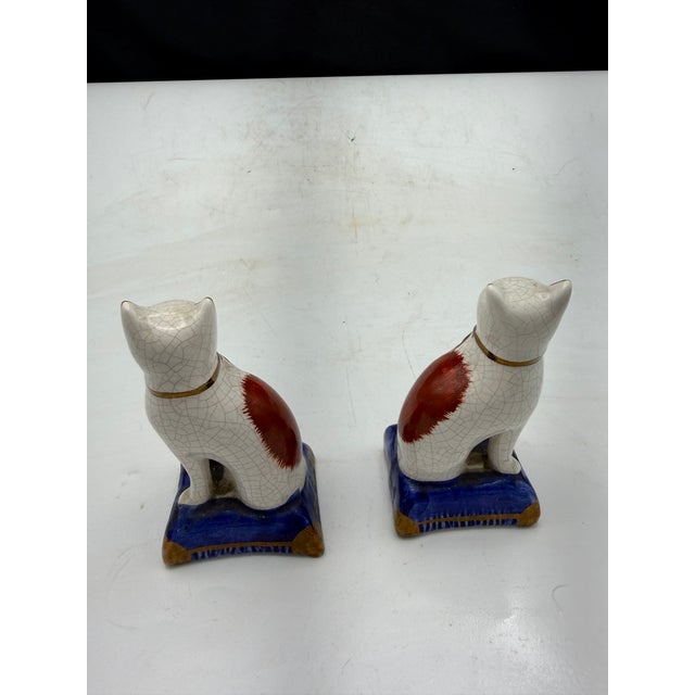 English Pair of Rare Ceramic Small Cat Figurines For Sale - Image 3 of 8