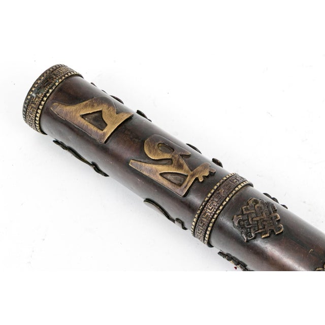 Vintage Tibetan Brass Sacred Scroll Case With Auspicious Buddhist Emblems For Sale In Portland, ME - Image 6 of 6