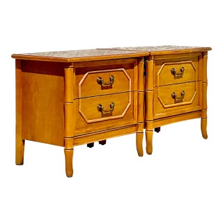 Late 20th Century Vintage Broyhill Furniture Faux Bamboo Nightstands- a Pair For Sale