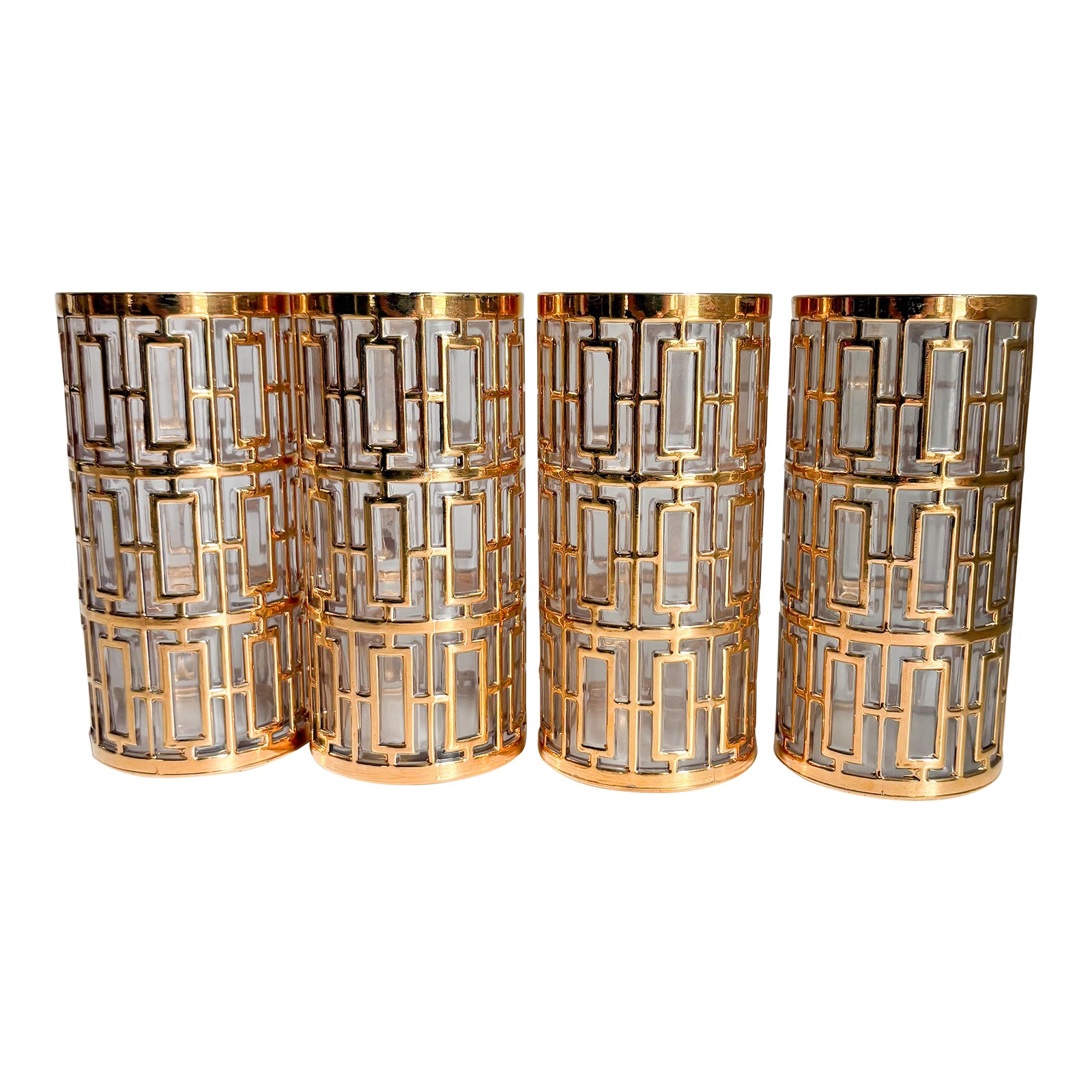 1960s Imperial Glass Company Shoji Pattern 22k Gold Detailed Highball ...