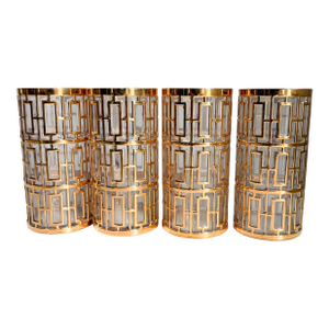 1960s Imperial Glass Company Shoji Pattern 22k Gold Detailed Highball Glassware- Set of 4