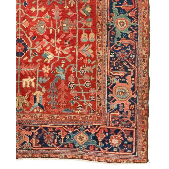 1930s Persian Red & Blue Geometric Rug For Sale - Image 4 of 5
