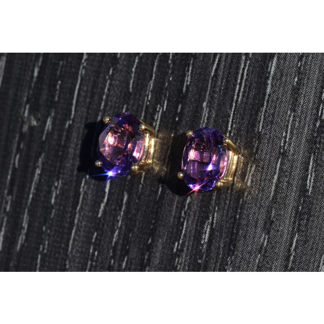 Contemporary Ladies 14K Yellow Gold Amethyst Stud Earrings, 2 Pieces For Sale - Image 3 of 4