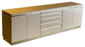 Cream Lacquered and Brass Sideboard by Jean Claude Mahey, 1970s