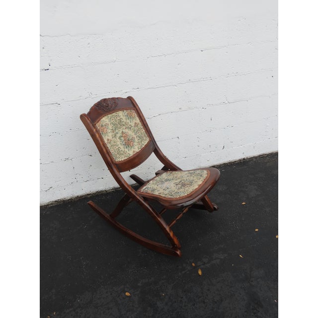 Victorian Early 1900s Solid Wood Folding Rocking Chair 6897 For Sale - Image 11 of 12