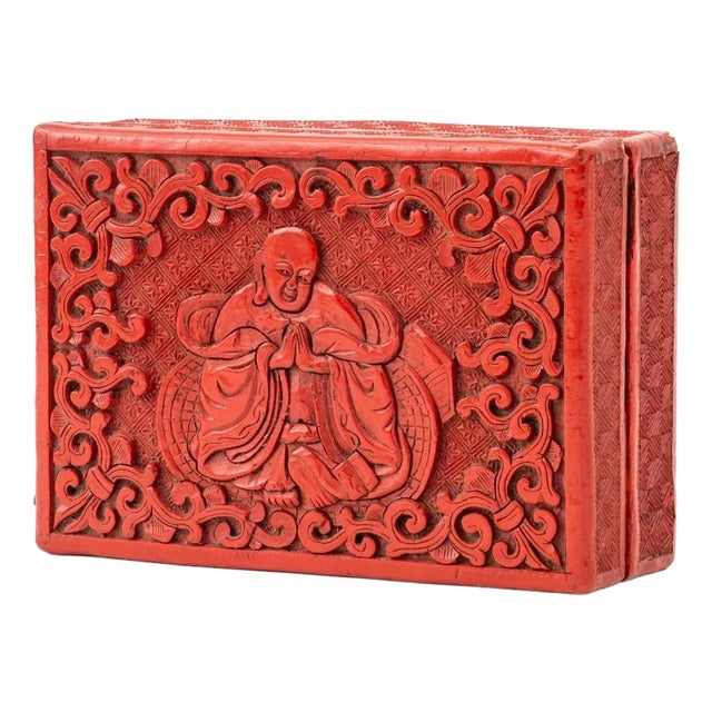 Chinese Cinnabar Buddha Decorative Box For Sale