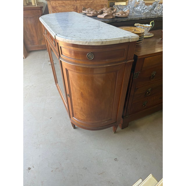 19th Century French Louis XVI Demilune Carrara Marble Top Sideboard / Buffet For Sale - Image 9 of 12