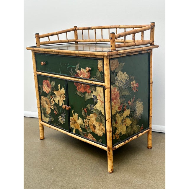 Bamboo Cabinet, Decoupaged With Flowers, Circa 1990 For Sale In Greenville, SC - Image 6 of 16