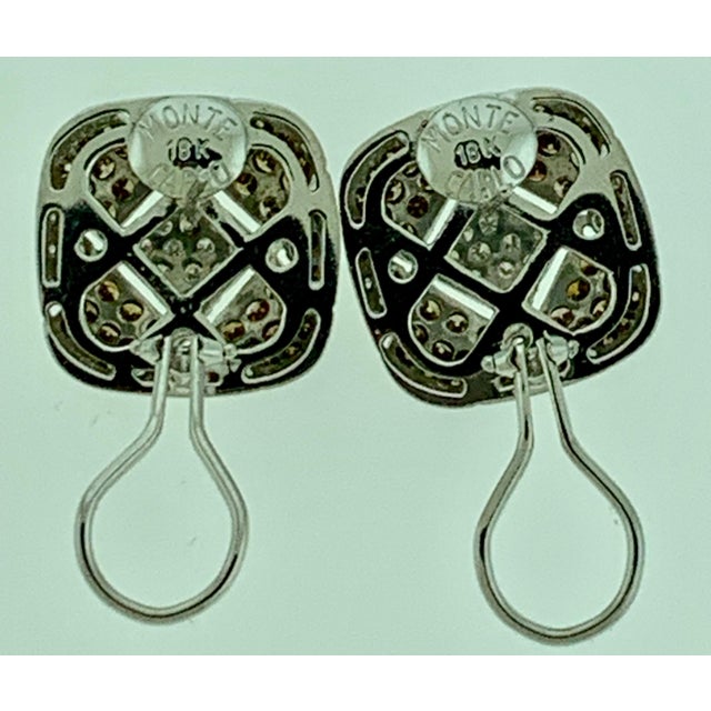Monte Carlo Champagne and White Diamond Clip Earrings in 18 Karat White Gold For Sale - Image 4 of 18