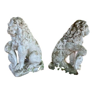 Garden Stone Lions, Set of 2 For Sale