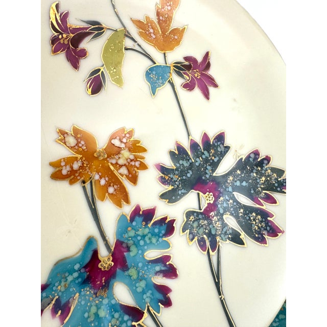 1960s Mid-Century Hand-Painted Japanese Dessert Plates & Stand – Set of 9 For Sale - Image 4 of 16