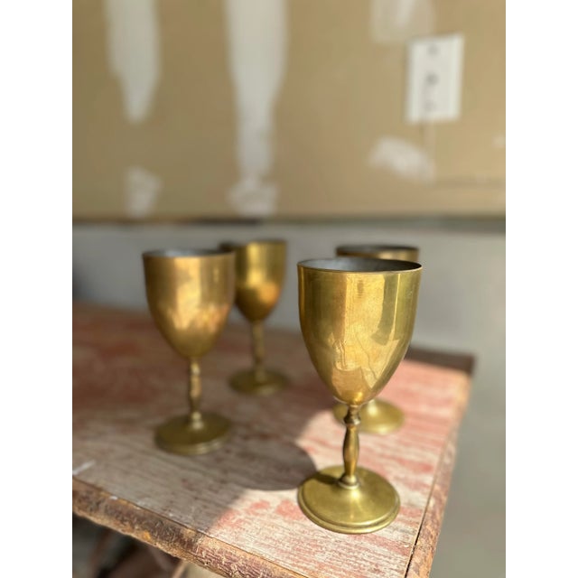 Vintage Mexico Artisan Made Brass Goblets- Set of 4 For Sale In San Antonio - Image 6 of 7