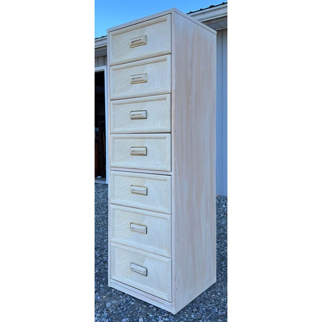 Vintage Henry Link Cerused oak pencil reed lingerie chest. 7 Drawers in total with wavy pencil reed detail on the drawer...