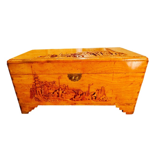 Asian Antique Hand Carved Asian Hope Chest For Sale - Image 3 of 12