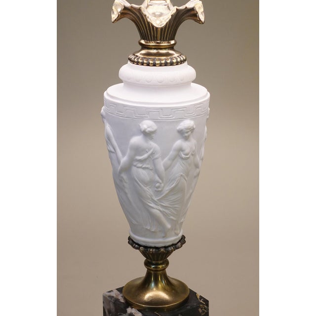 1960s 1960s Westwood Hollywood Regency Bisque Ceramic Marble Brass Table Lamp For Sale - Image 5 of 13