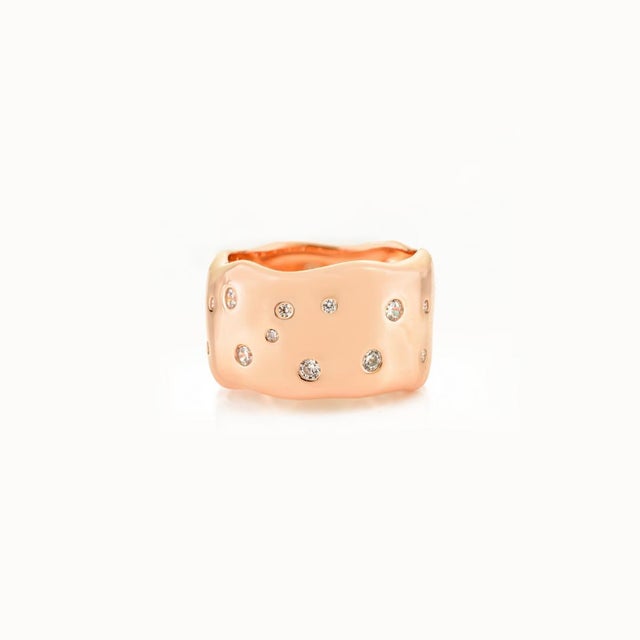 Boho Chic 925 Solid Silver Cigar Band in Scattered Cubic Zircon Rose Gold Finish- Size 6.25 For Sale - Image 3 of 9