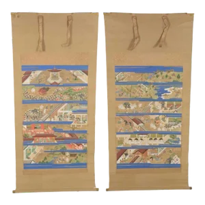 A Pair of Antique Japanese Paintings of the Illustrated Life of Shinran (Shinran Shōnin Eden)