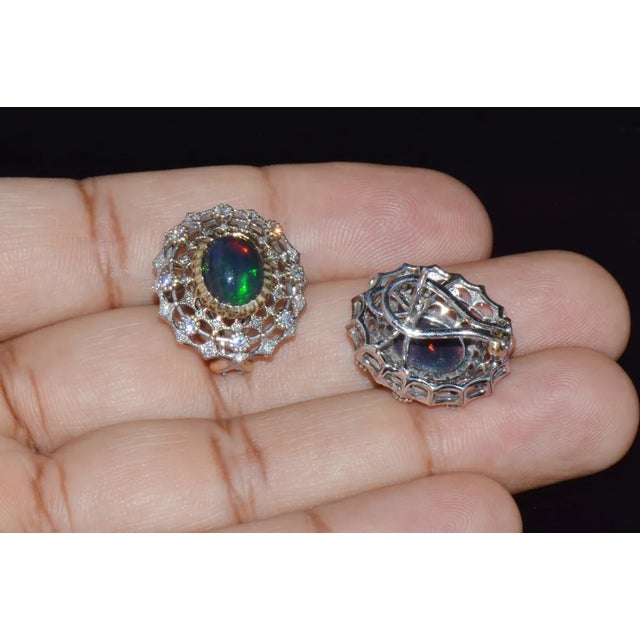 Certified Natural 4.41Cts VS F Diamond Black Opal 18K Solid Gold Cocktail Earrings, A Pair For Sale In Dallas - Image 6 of 10