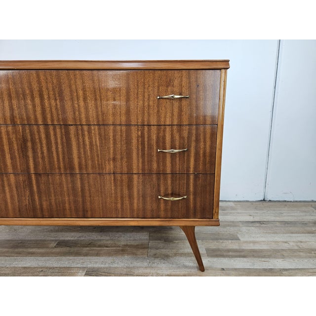 Walnut-Lined Chest of Drawers with Brass Handles, 1950 For Sale - Image 10 of 18