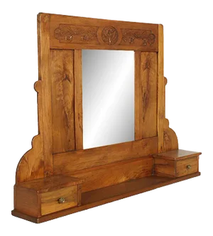 Art Nouveau Walnut Wall Mirror with Shelf & Two Drawers, 1910s