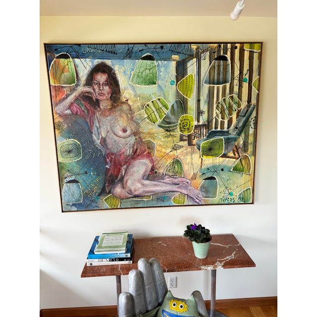 Measuring an impressive 48” x 60”, this commanding 2007 original oil on canvas titled “Last Night He Acted Like a Jerk...