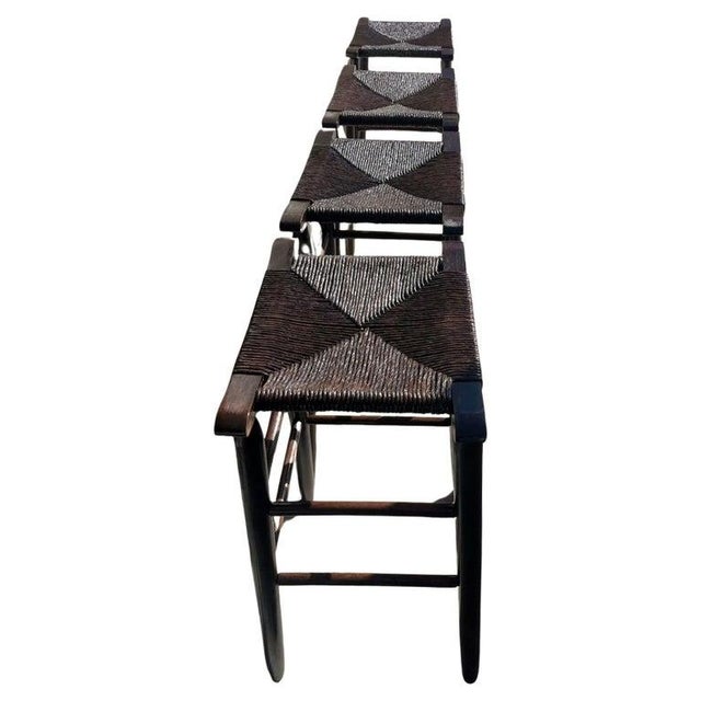 This set of complete matching bar stools have a wonderful dark surface or stain and in very good condition.They are strong...