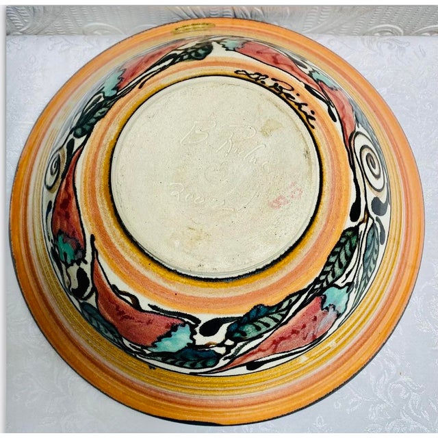 Copper Richie Pottery 2002 Hand Painted Large Bowl with Original Sticker For Sale - Image 8 of 11
