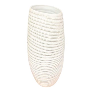 Ribbed Textured Coiled "Coco" Ceramic Vase W/ Matte Finish by Bahari For Sale