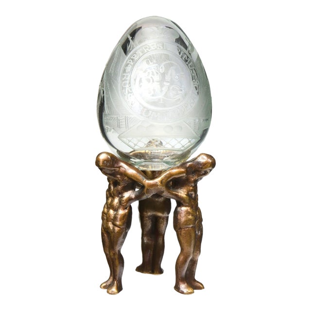Russian Imperial Cut Glass Egg with Peter the Great Inscription For Sale