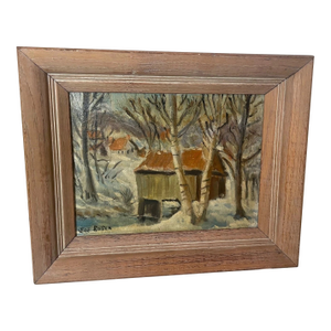 Antique Joe Rosen Oil / Board Winter Woodsy Landscape Expressionism Painting