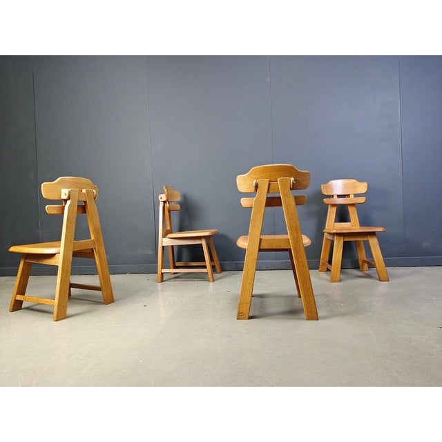 Tan Vintage Brutalist Dutch Oak Dining Chairs, 1960s, Set of 4 For Sale - Image 8 of 14