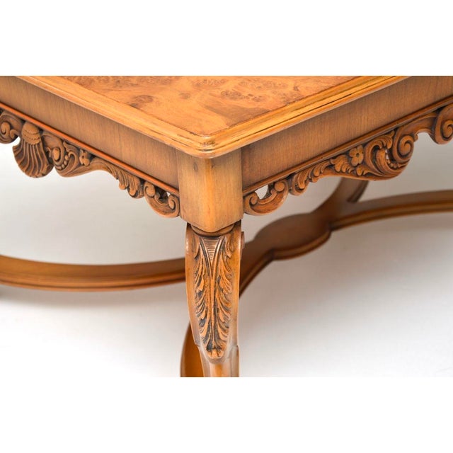 Wood Antique Burr Walnut Coffee Table, 1930s For Sale - Image 7 of 10