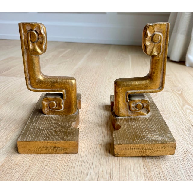 Wood 1930s Art Deco Carved Gilt Wood Wall Brackets / Shelves - A Pair For Sale - Image 7 of 12