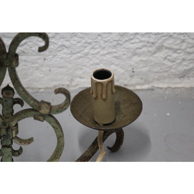 Metal Vintage Royal Lily Decor Wall Lamps, 1950s, Set of 2 For Sale - Image 7 of 18