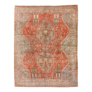 1900s Antique Caucasian Kashkai Wool Pile Square Hand-Knotted Rug - 5′4″ × 6′10 For Sale